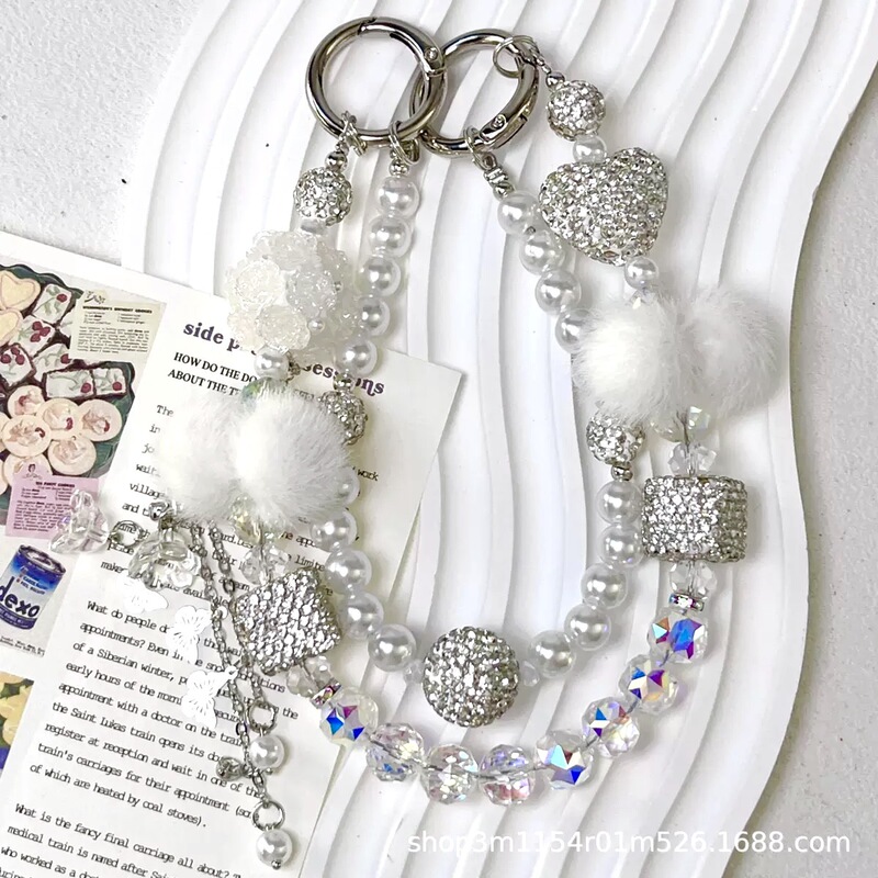 Tweed Style Tassel High-End Mobile Phone Chain Pendant Flash Diamond Classy Beaded Bracelet Lanyard Short Bag Key Chain