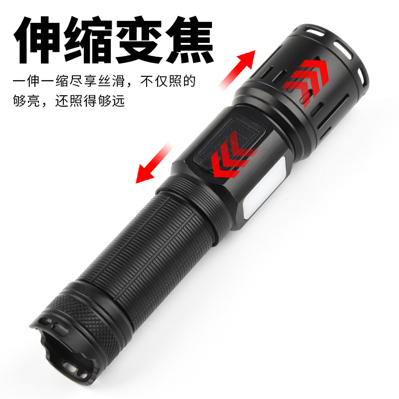 Linterna láser blanco dedicado transfronterizo TYPE-C recargable con luz de trabajo COB zoom telescópico linterna de luz fuerte