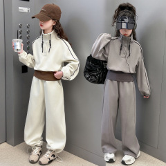 女の子秋服スポーツスーツ2025新作ネット人気子供用ショート丈カジュアル風中高生向けスウェット上下セット流行