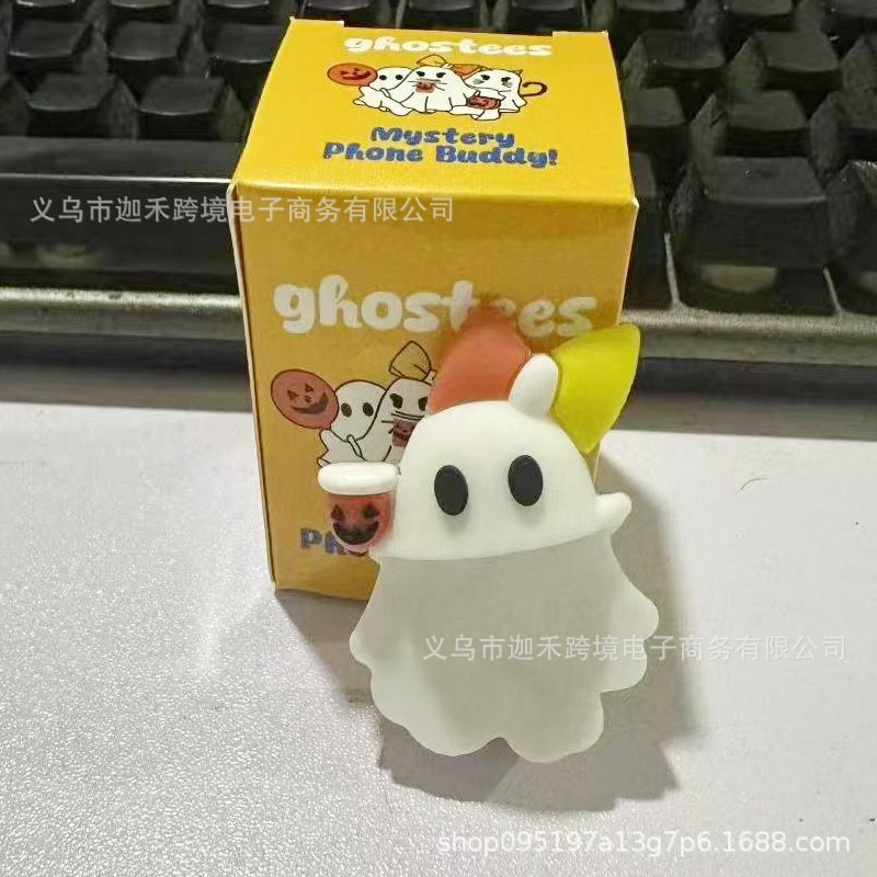 跨境新品Halloween万圣节扫把黑猫南瓜幽灵手机壳配件小装饰盲盒|undefined