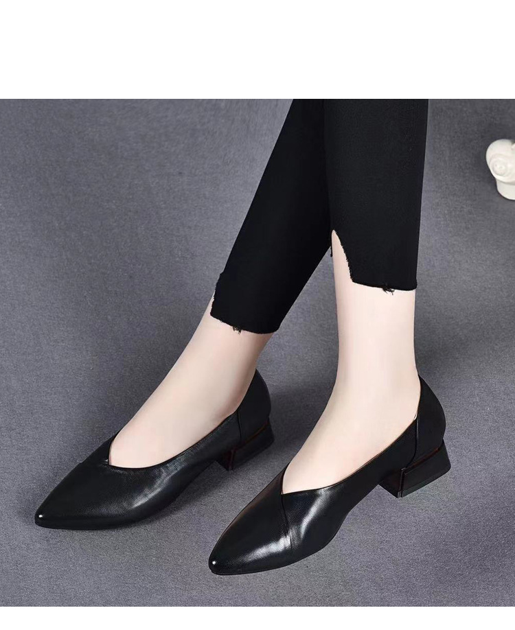 Giày da cừu nữ mũi nhọn gót thấp miệng nông phong cách đơn giản — Màu be chi tiết 1