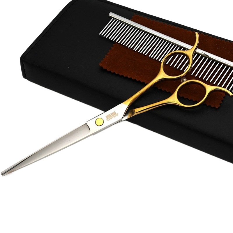 Tijeras para mascotas de acero inoxidable para perros y gatos, tijeras planas de 7 pulgadas para el cuidado de perros y el recorte del pelo de mascotas.