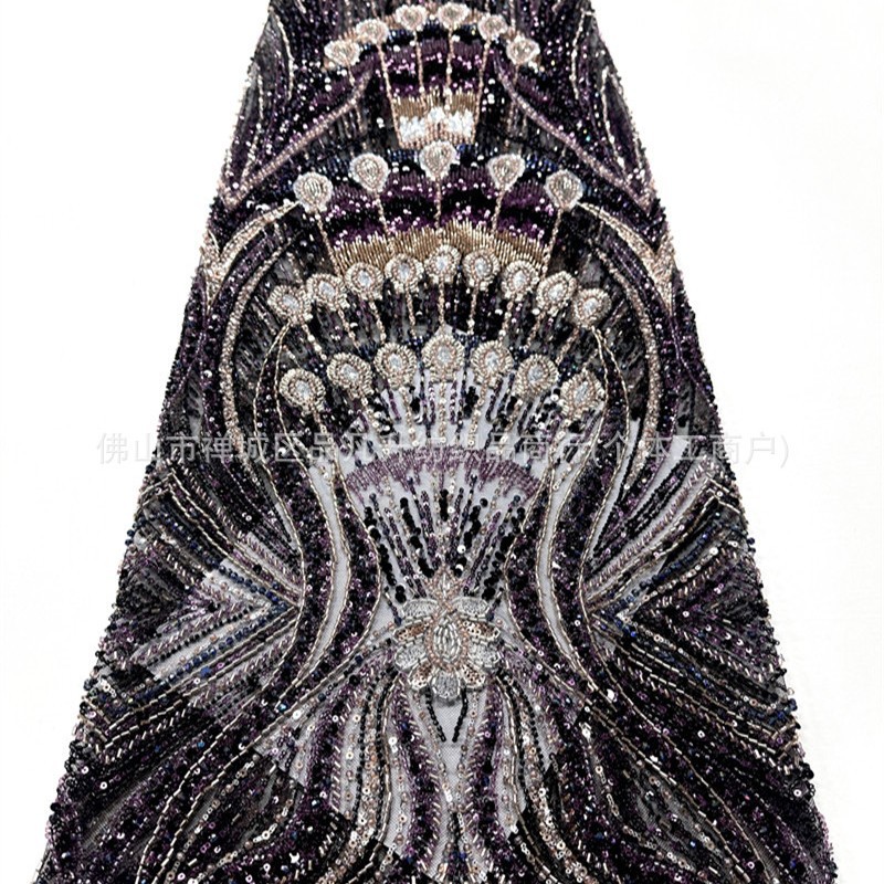 Radiante vertical anchoa bordada tela de malla de tela de alfombra roja de cola de pez vestido de boda madre lujosa tela de fiesta