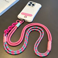 ロングドーパミンコントラストカラー織り携帯電話ケースストラップクロスボディチェーンスプライシング屋外吊り首クリップ強力な紛失防止