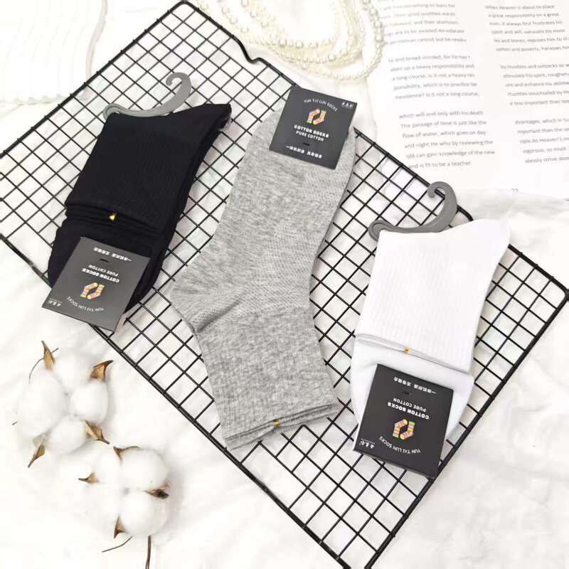 Yuntailun Spring/Summer New Cotton Socks for Men and Women, Black, White, Gray Solid Color, Semi-Net Thin Style, Mid-Calf Socks, Seamless Socks