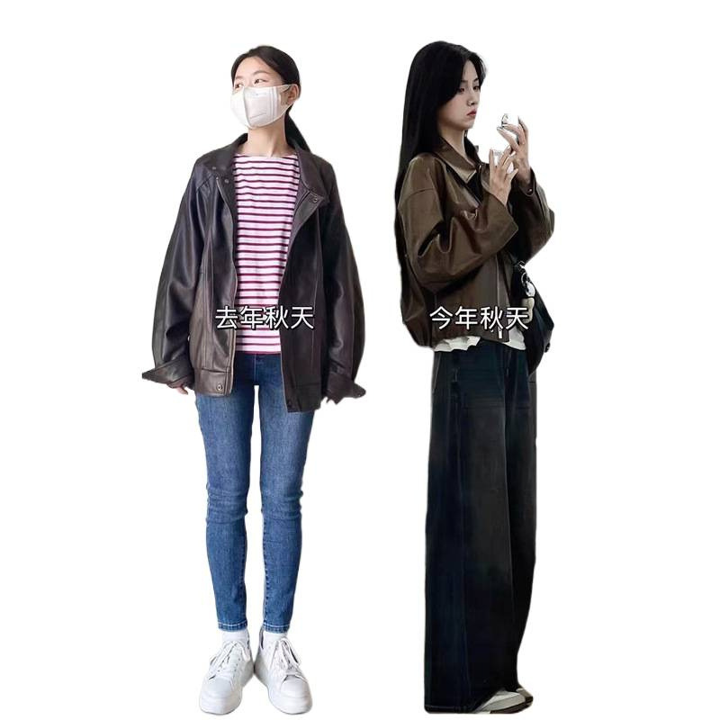 美拉德新款复古穿搭春秋款大码微胖mm显瘦皮衣外套|undefined