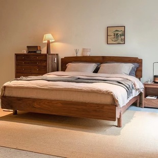 New Chinese Simple Black Walnut Solid Wood Bed Double Bed 1.5 m 1.8 m Master Bedroom Double Bed Thickened