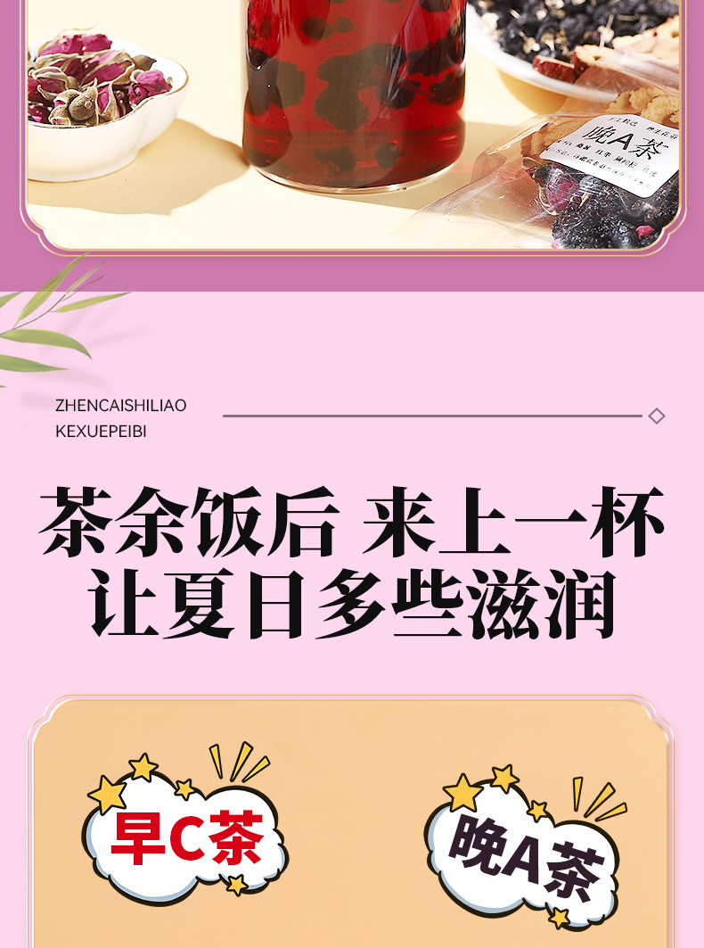 Morning C & Night A Herbal Tea Set — Rosa Roxburghii, Lemon, Black Goji, Poria & Rose Blend specifications