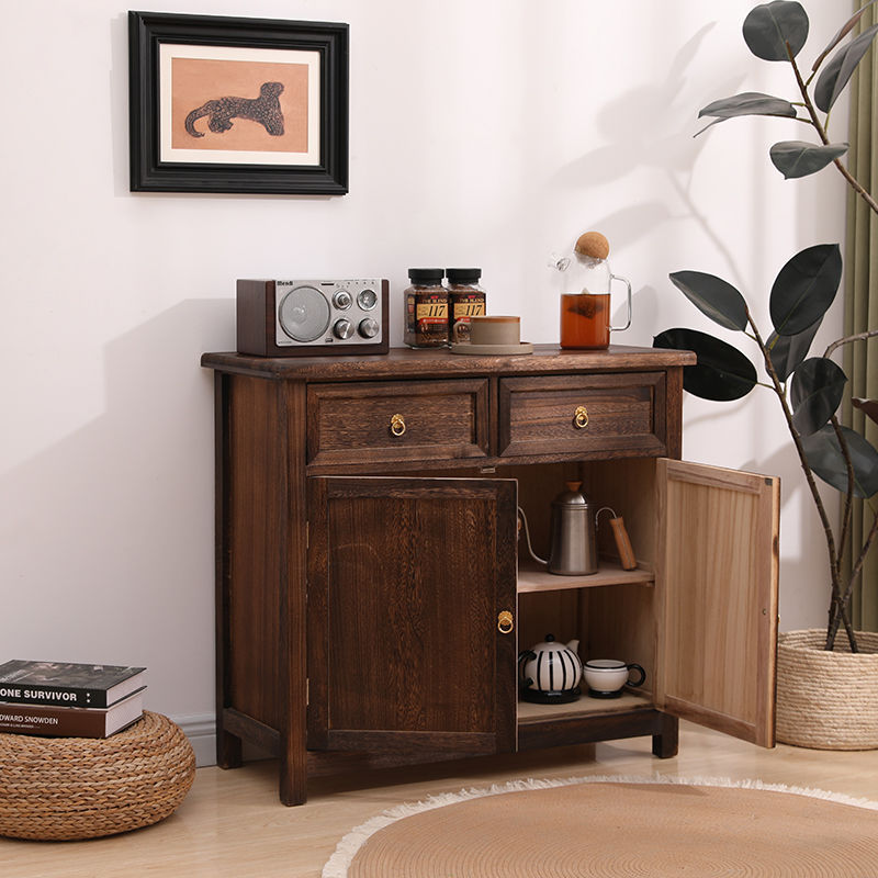 Chinese Style Solid Wood Sideboard Cupboard Storage Cabinet Integrated Cabinet Paulownia Tea Cabinet Living Room Dining Room Storage Cabinet