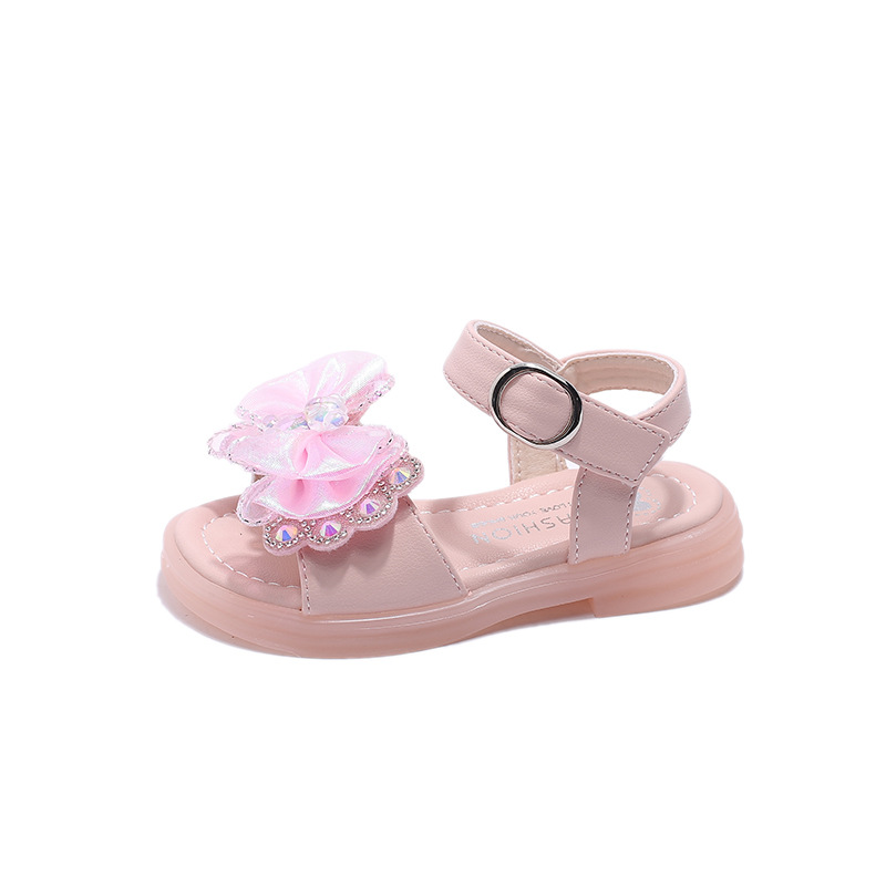 Sandali per ragazze 2024 primavera/estate nuova moda baby water diamond edizione coreana fiocco principessa suola morbida scarpe da ballo_voghion.com