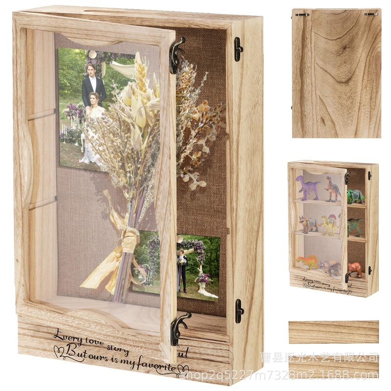 Cross-Border Wooden Photo Frame Display Box Solid Wood Retro Country Style Photo Frame Storage Box Wooden Shadow Box Factory Direct Supply