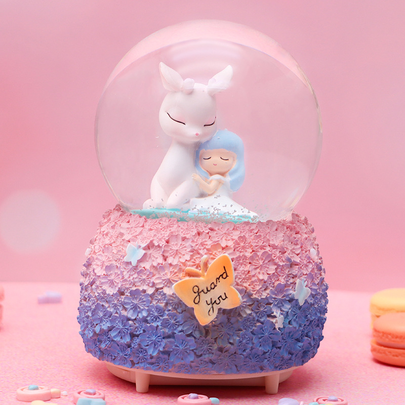 Romántico secreto bosque bola de cristal luminosa caja de música caballo blanco creativo decoración de escritorio de niña regalo de estudiante al por mayor