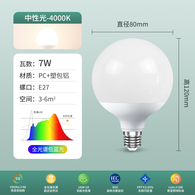 LED bola de dragón bombilla e27 tornillo tricolor luminoso superbrillo lámpara de ahorro de energía luz cálida blanca doméstica lámpara de protección de ojos