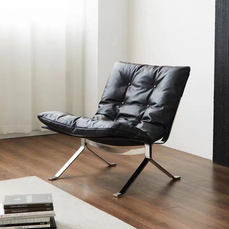 Ohm silla de relajación nórdica silla de diseño de viento silencioso importado terciopelo de cuero relleno de metal cómodo sofá individual