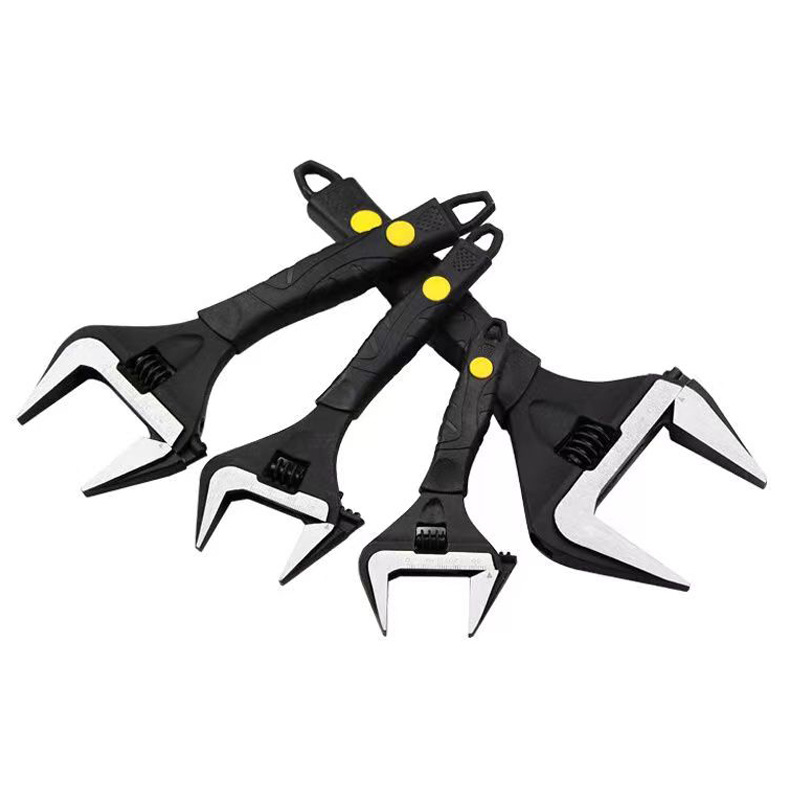 Llave móvil de apertura súper grande negra de grado industrial, antideslizante, endurecido, boca delgada, mano de tablero multifuncional, adecuada para plomería