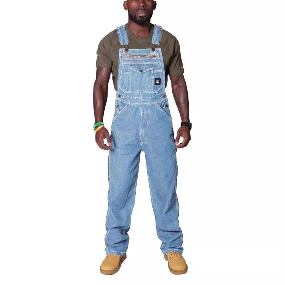 Europäische und amerikanische Herren-Latzhose aus zerrissenem Denim_voghion.com