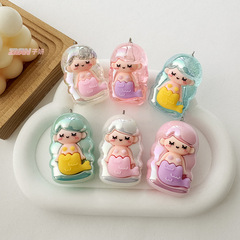 卡通可愛小美人魚公仔亞克力實色氣泡鍍彩DIY鑰匙扣掛件吊墜配件