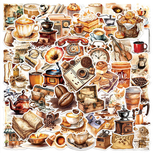 50 Retro Cafe Stickers, Mobile Phone Cases, Laptops, Personalized Waterproof DIY Suitcase Stickers, Handbooks