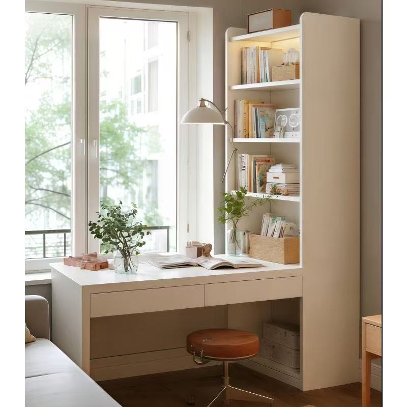 Thickened Computer Desk, Desktop Home Desk, Bookshelf Integrated Desk, Student Bedroom Writing and Study Desk, Cream-Style Desk