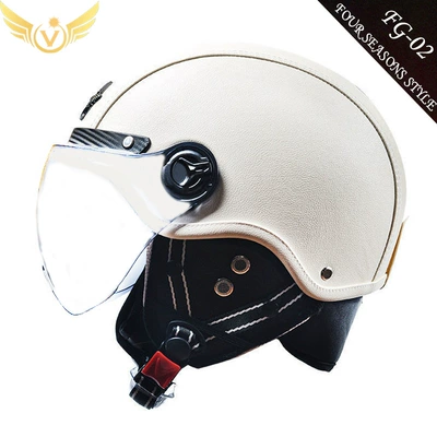Helmet for Cycling, Motosiklet kaskı (dəbilqə) - leather-white-harley-clear-mirrors