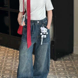 美式牛仔裤宽松弯刀牛仔裤男女复古水洗阔腿2025秋季新款休闲长裤