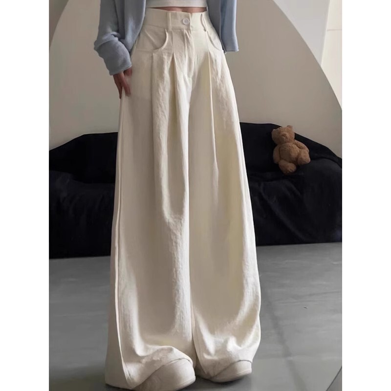 White Milk Silk Suit Pants for Women, Summer Thin 2026 New High-Waisted Ice Silk Yamamoto Pants, Drapey Loose Casual Wide-Leg Pants White Milk Silk Suit Pants for Women, Summer Thin 2026 New High-Waisted Ice Silk Yamamoto Pants, Drapey Loose Casual Wide-Leg Pants