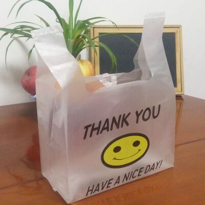 联发厚款新料透明笑脸背心袋超市购物外卖打包塑料袋批发背心式