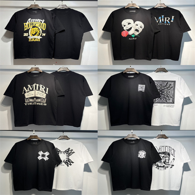 Cross-Border Supply 2025 Summer Trendy Brand New Amiri High-Definition Printed Men's and Women's Casual Short-Sleeved T-Shirts Wholesale