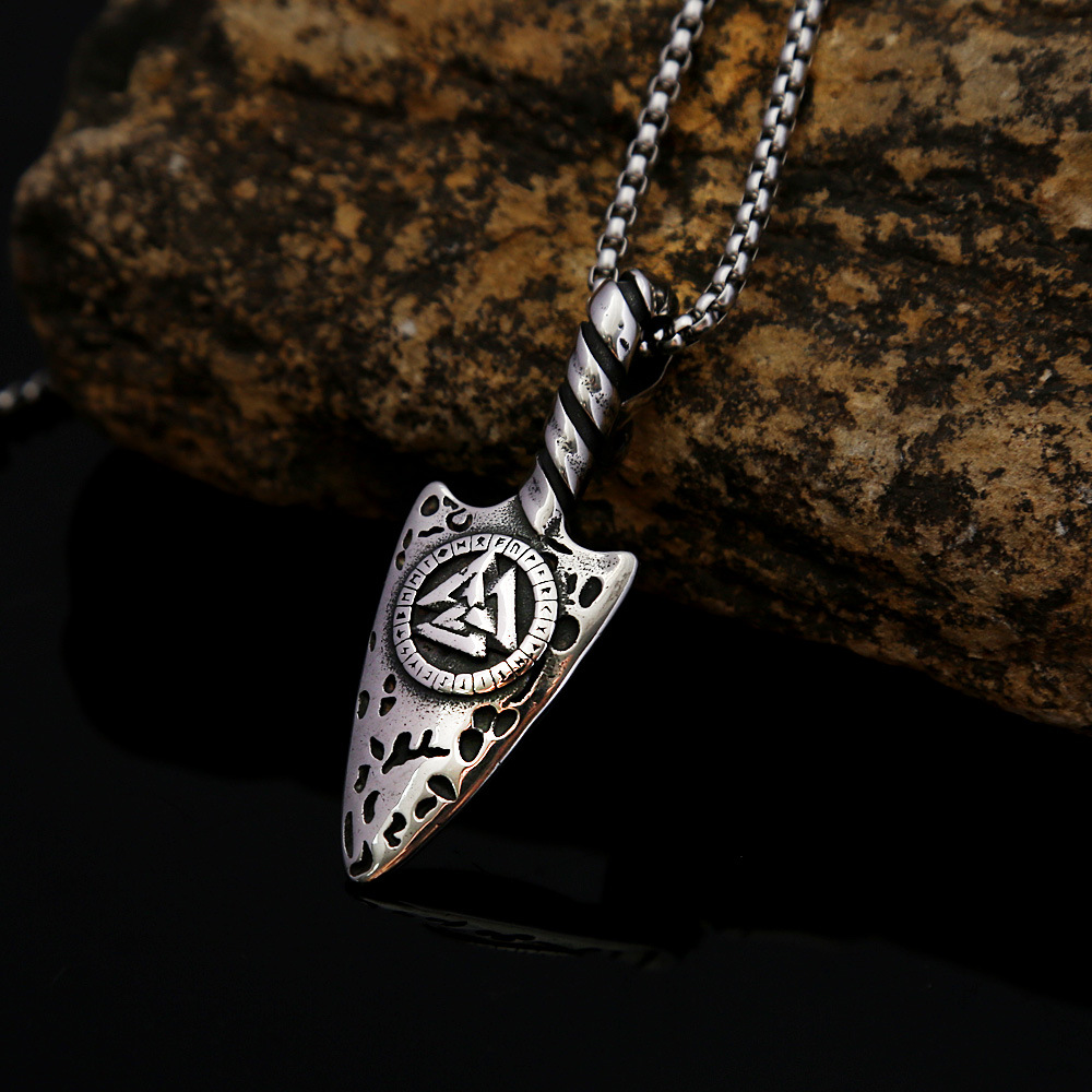 Men's Stainless Necklace Triangle Mark Viking Rune Titanium Steel Pendant Protector Nordic Jewelry_voghion.com
