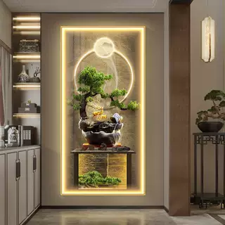 大气入户玄关挂画新中式聚宝盆走廊过道壁画发光带灯装饰画寓意好