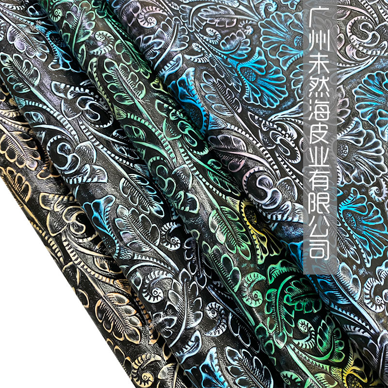 头层牛皮手绘唐草花饰品箱包用时尚真皮欧美风现货