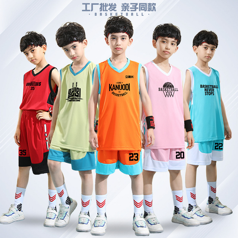 Children's Basketball Suit Girls Print Pink Student Competition Training Team Suit Summer Training Camp Jersey Basket