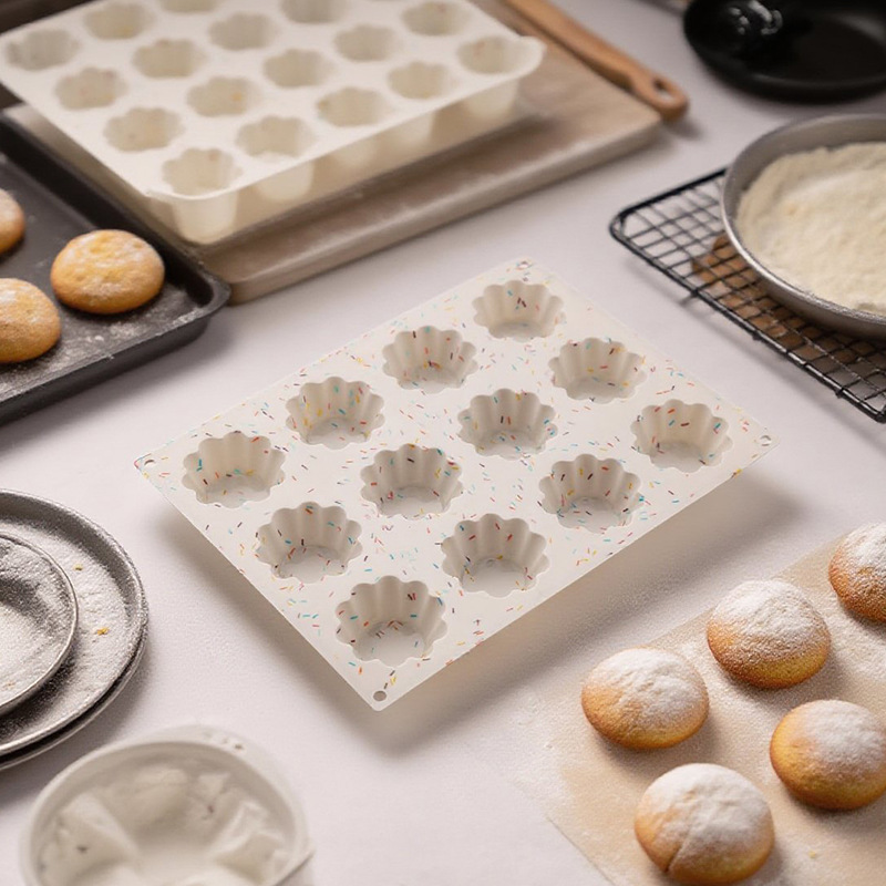 Food Grade Silicone Cake Mold 12 Cavity Baking Trimming Plate Chocolate Mousse Pudding Maker Kitchen Dining Bar_voghion.com