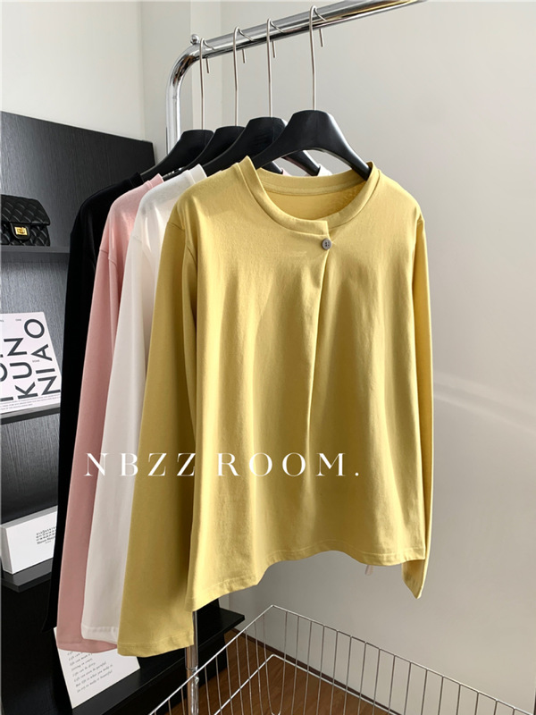 2025 Early Spring/Designer One Button White Long-Sleeved T-Shirt Women's Korean Style Loose Casual All-Match Base Shirt Trendy