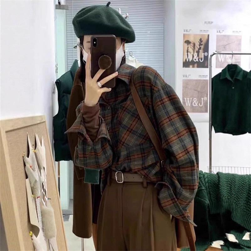 American Retro Plaid Shirt 2026 Autumn and Winter New Style Loose Casual Casual Lazy Inner Shirt Women's Jacket American Retro Plaid Shirt 2026 Autumn and Winter New Style Loose Casual Casual Lazy Inner Shirt Women's Jacket