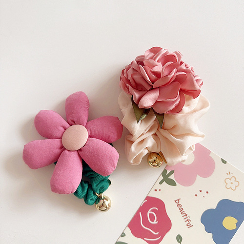 New French pastoral fabric pink large flower girly children's intestine hair rope rubber band headwear hair accessories