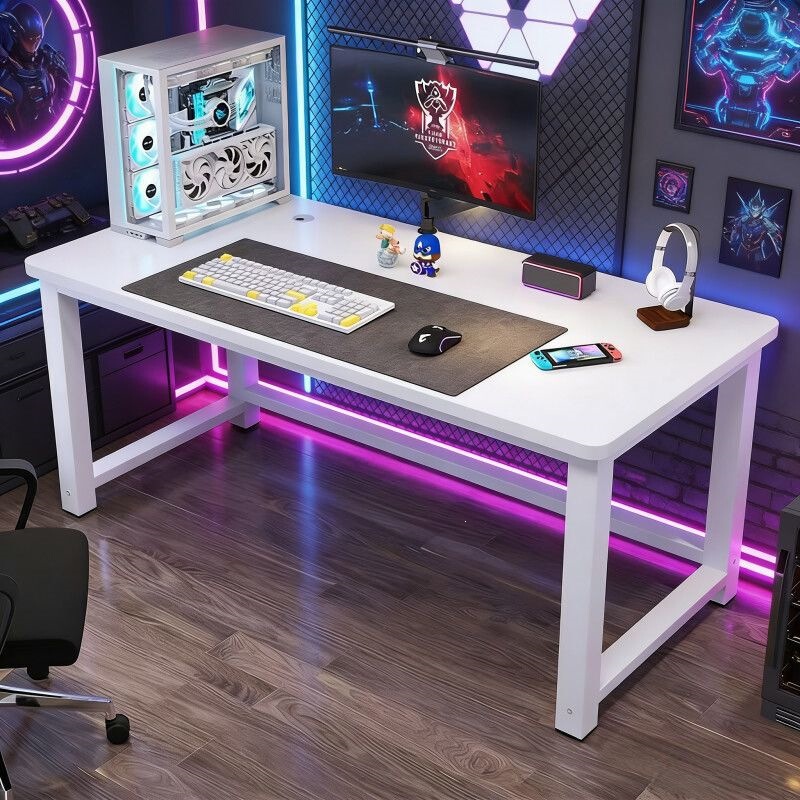 Simple Office Desk, Home Desktop Study Desk, Minimalist Long Writing Desk, Pure White Computer Desk