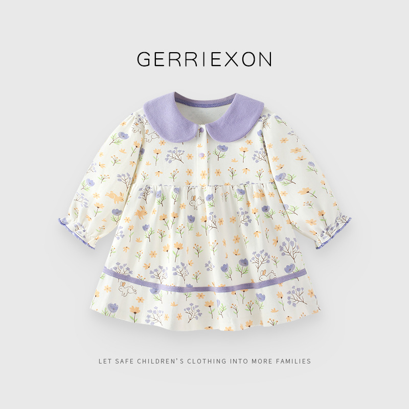 Long-sleeved cotton (purple floral)