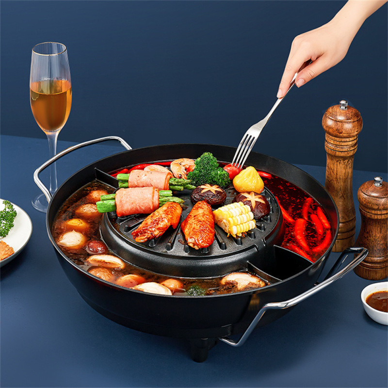 鍋焼き一体鍋家庭用多機能焼肉皿電気焼き皿オーブン焼肉機商用焼きしゃぶしゃぶ一体鍋|undefined