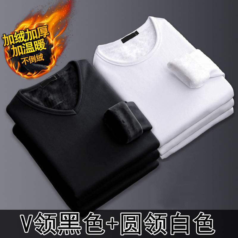 Fleece-lined and thickened base layer V-neck long-sleeved T-shirt for men, non-pilling fleece, warm and heat-generating autumn and winter underwear, foreign trade cross-border wholesale