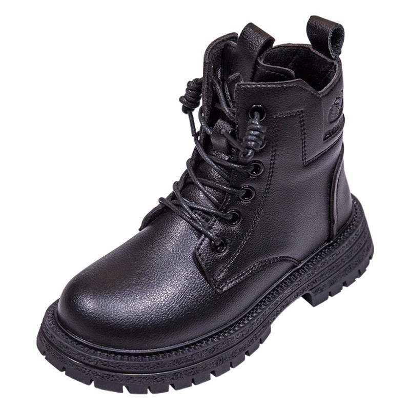 Ботинки Martin для девочек 2023 Осенние новые детские ботинки Черные короткие сапоги для мальчиков Утолщенные Детские осенне-зимние ботинки на флисовой подкладке Женские