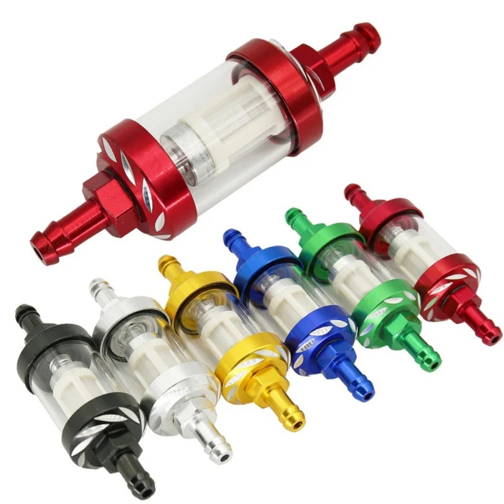Motorcycle Modification Parts: Transparent Glass Aluminum Core Cnc Fuel Filter, Removable and Washable Filter