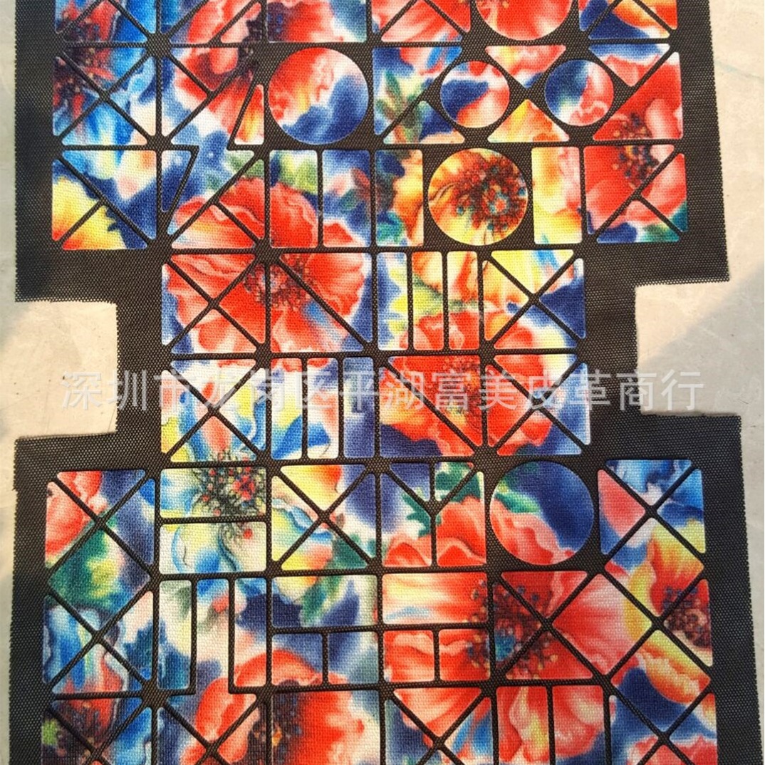 几何菱格拼接印花三角片化妆包贝壳包笔袋PU帆布裁片一片