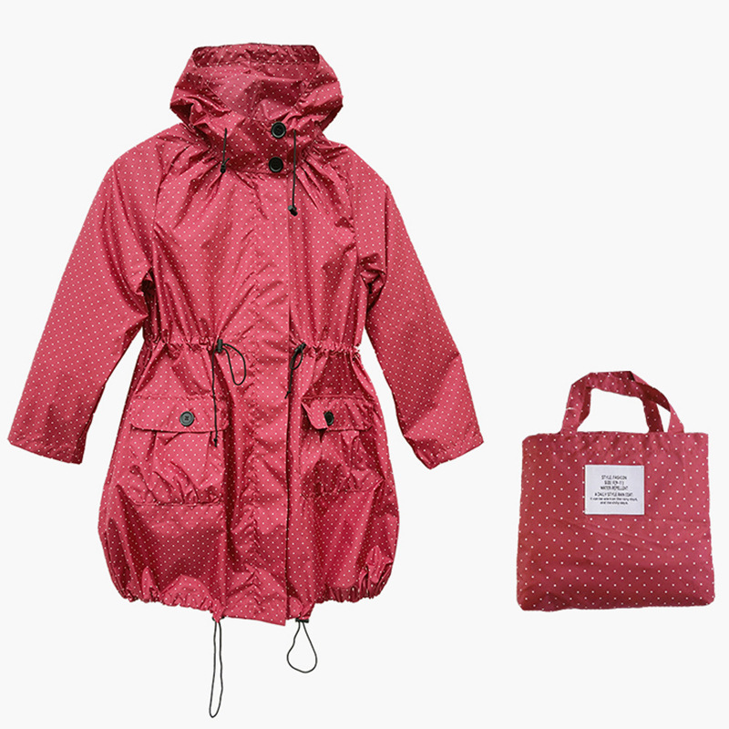 New Fashion Raincoat Japanese Lightweight Breathable Tight Waist Printed Dot Women's Trench Coat Portable Adult Fashion Raincoat