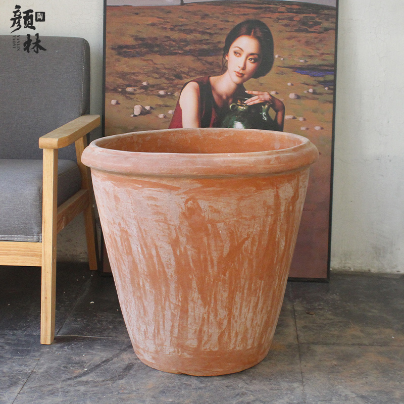 Large Basin, Large Flower Pot, Tree Pot, Thickeneded Retro Courtyard Red Pottery Pot, Stoneware American Country Landscape Pot Courtyard