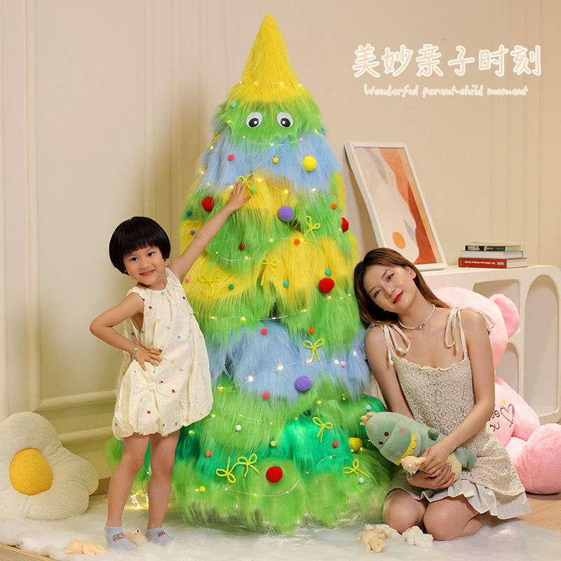 Paquete de árbol de Navidad 1.5 / 1.8 / 2.1m dibujos animados de peluche iluminados gran árbol de Navidad decoración conjunto