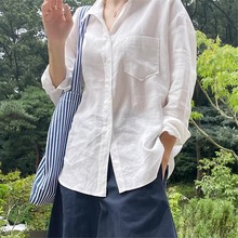 法式棉麻防晒白色衬衫女长袖薄款宽松外搭防晒衬衣天丝亚麻上衣