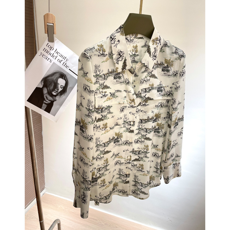 Silk Tops for Women 2026 Spring and Summer New Style Mulberry Silk Printed Shirts Satin Fashion Shirts Slimming Shirts for Work