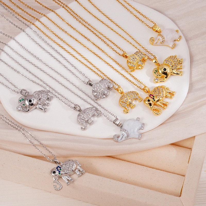 European and American Cross-Border Popular Elephant Necklace, Feminine and Versatile Copper Inlaid Zircon Electroplated 18K Color-Preserving Hip-Hop Clavicle Chain