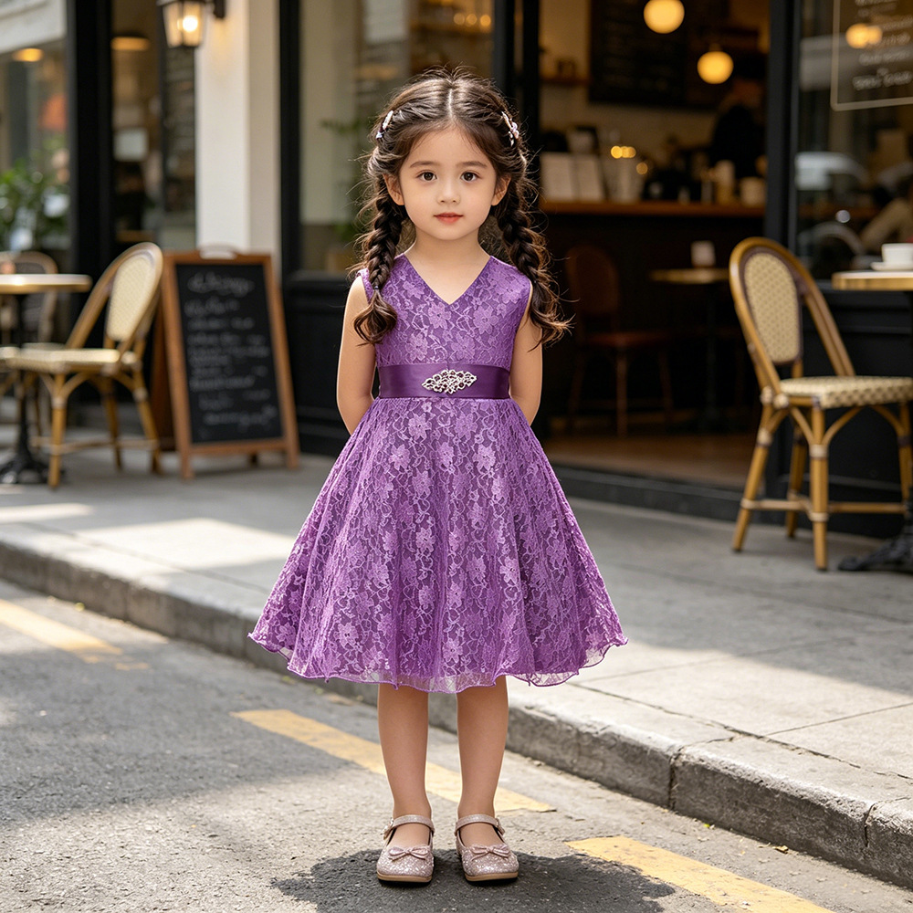 Foreign Trade Summer Children's Dress European and American Girls Princess Dress Sleeveless Lace Dress Flower Girl Wedding Dress Dress